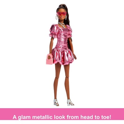Barbie Deluxe Style Fashion Doll #6 in Metallic Coral Dress with Bubble Hem and Silvery Accessories