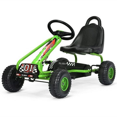 Costway Kids Pedal Go Kart 4 Wheel Ride On Toys w/ Adjustable Seat & Handbrake Green (LOCAL PICKUP ONLY)