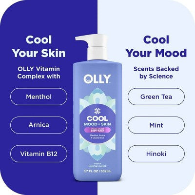 OLLY Cool Mood and Skin Vitamin-Infused Body Wash - Fresh Hinoki Mint - 17 fl oz: Deep Hydration, Paraben-Free, Sulfate-Free, Gel