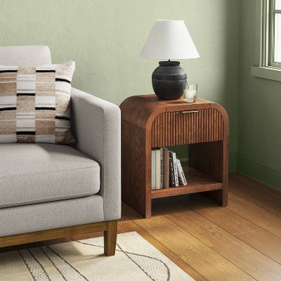 Lupine Reeded Side Table with One Drawer Brown - Fully Assembled (LOCAL PICKUP ONLY)