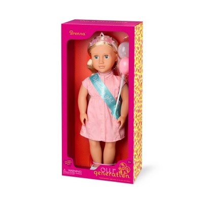 Our Generation Brenna 18" Birthday Party Doll: Blonde Hair, Blue Eyes, Straight Hair, Includes Accessories