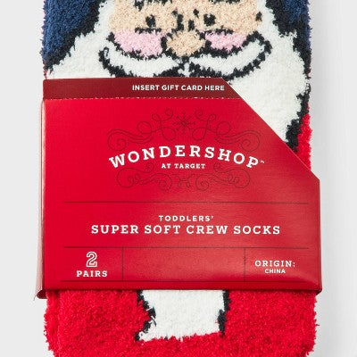 Toddler 2pk Cozy Christmas Santa Socks - Wondershop Red/Navy Blue 2T-3T