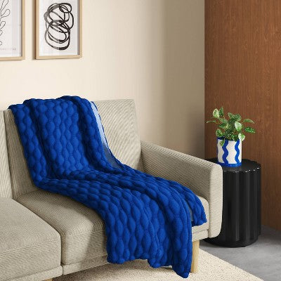 Triple Knit Throw Blanket Heathered Cobalt Blue - Room Essentials