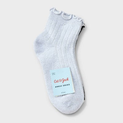 Girls' 2pk Sparkle Dressy Ankle Socks - Cat & Jack White/Black L