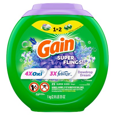 Gain Super Flings! Dewdrop Dream HE Deep Cleaning Concentrated Laundry Detergent Pods 25 Pacs - 35oz