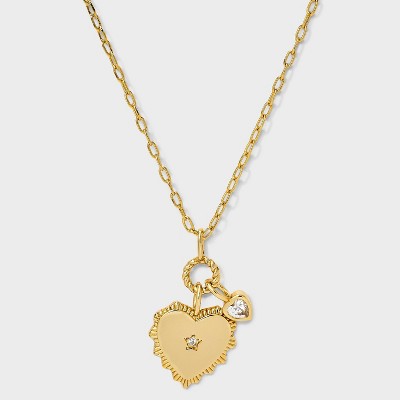 14K Gold Dipped Cubic Zirconia Vintage Heart Pendant Necklace - A New Day Gold