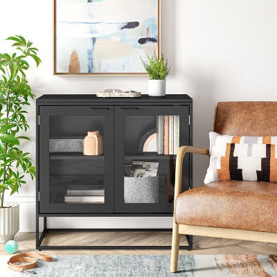 Glasgow Metal 2 Doors Cabinet Black - Threshold (LOCAL PICKUP ONLY)