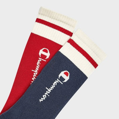 Champion Men's 2pk Sweatshirt Crew Socks - Blue/Red 6-12