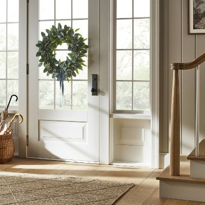 26" Eucalyptus Wreath with Ribbon Green - Artificial, Indoor Use, Unlit - Threshold designed with Studio McGee