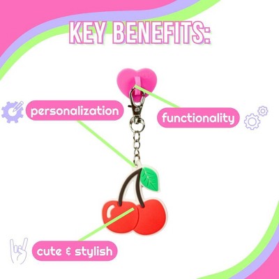 CharCharms Cherry Water Bottle Charm with Stick-On Hook Bundle: Drinkware Accessory, Dishwasher-Safe, Keychain Hook
