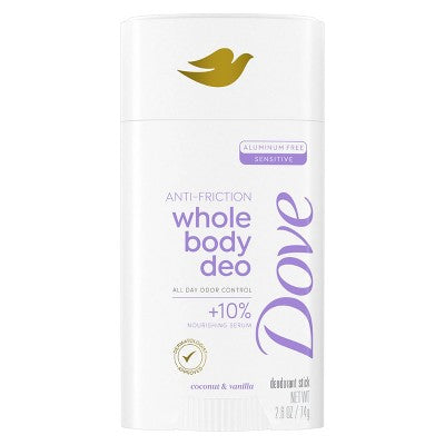 Dove Beauty Whole Body Solid Deodorant Anti-Chafe Stick Coconut & Vanilla - Aluminum-Free 2.6oz