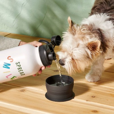 "Spread Smiles" Water Bottle with Built in Bowl - The Cuddle Collab