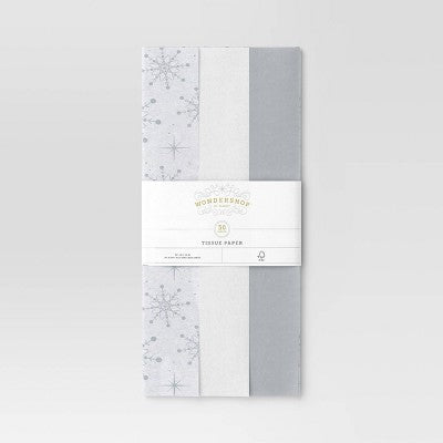 30ct Christmas Tissue Paper Gray/White - Wondershop