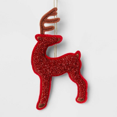 Beaded Fabric Deer Christmas Tree Ornament Red - Wondershop: Indoor Holiday Decor, 5.75" Height
