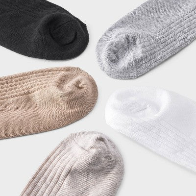 Women's Double Scallop with Texture 5pk Low Cut Socks - A New Day Neutral Mix 4-10