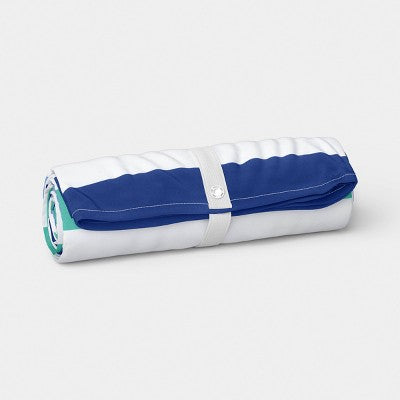 60"x60" Microfiber Multi Striped Beach Blanket with Snapable Strap Cool Blue/Green - Sun Squad