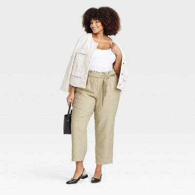 Women's Super-High Rise Ankle Pull-On Pants A New Day Beige 1X