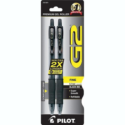 Pilot G2 Premium Retractable Gel Ink Pen Refillable Black Ink .7mm 2/Pack 31031