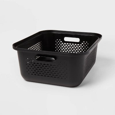 Small Decorative Plastic Bin with Cutout Handles Charcoal - Brightroom