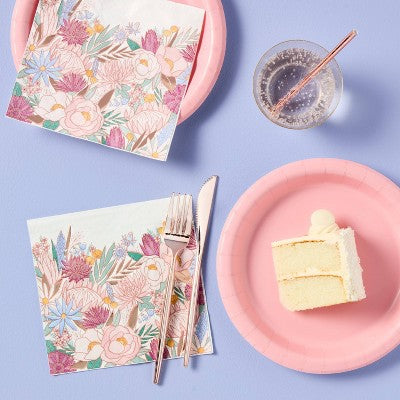 Rose Gold Floral Lunch Napkin 30ct - Spritz