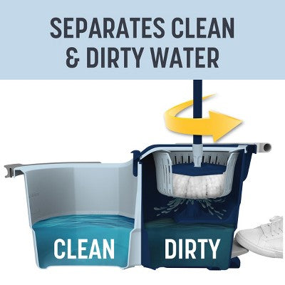 Casabella Clean Water Spin Mop with Extra Refill: Portable Microfiber Floor Cleaning Tool for Multi-Surface Use