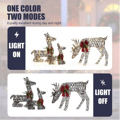 LuxenHome Set of 3 Deer Family Lighted Holiday Decoration Brown