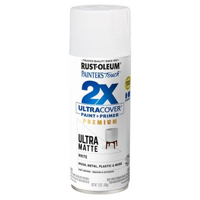 Rust-Oleum Ultra Cover 2X Matte Spray White: Enamel Spray Paint for Wood & Metal, Interior/Exterior, 12 oz
