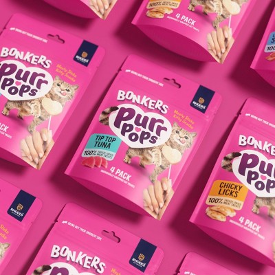 Bonkers Purrpops Freeze-Dried Tuna Flavored Lollipop Cat Treats - 0.2oz/4ct