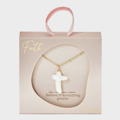 14K Gold Dipped Pearl Cross Necklace - Gold/Ivory