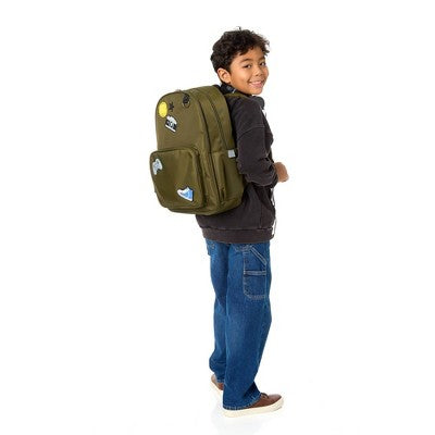 Locker Club Kids' 16L Nylon Backpack with Headphone Pencil Pouch - Olive Green: Tear-Resistant Design
