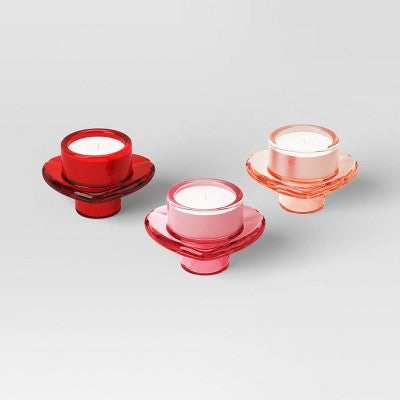 3pk Glass Heart Valentine's Candle Holders - Threshold