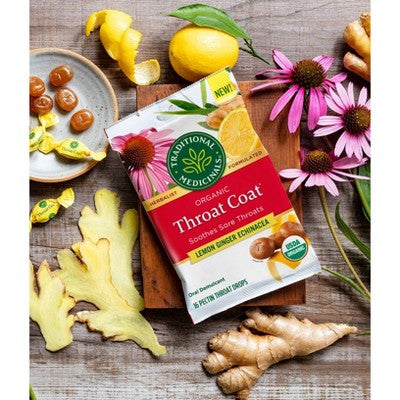 Traditional Medicinals Throat Coat Lemon Ginger Echinacea Lozenges - 16ct