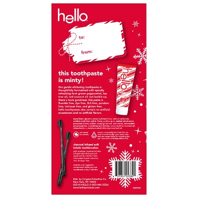 hello Stocking Stuffer, Fluoride-Free Toothpaste and Soft Charcoal Toothbrush Holiday Gift Set - 3ct