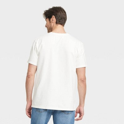Men's Vintage Short Sleeve Pocket T-Shirt - Goodfellow & Co White XL: Heavyweight Cotton Crew Neck