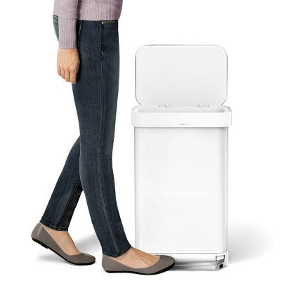simplehuman 45L Kitchen Step Trash Can with Liner Pocket White Steel Garbage Can with Soft Close Lid (LOCAL PICKUP ONLY)