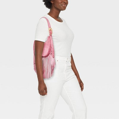 Western Faux Suede Fringe Shoulder Bag Purse - Universal Thread Pink