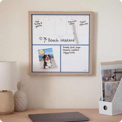 U Brands 16"x16" Flat Front Wood Frame Dry Erase Weekly Natural