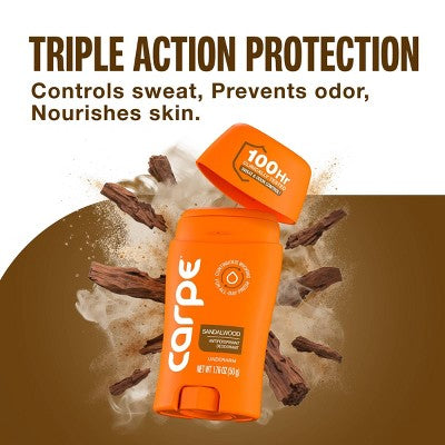 Carpe Men's 100HR Sweat & Odor Control Antiperspirant Deodorant - Sandalwood - 1.76oz: Paraben-Free, Vegan, Cream, Under Arm