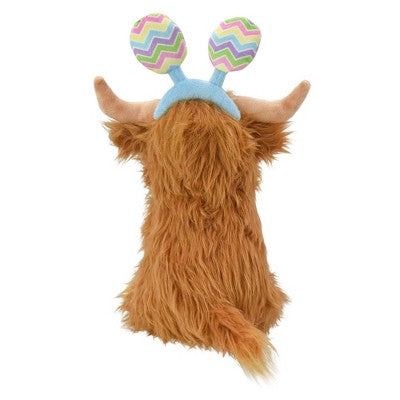 Multipet Highland Cow with Easter egg headband Interactive Plush Dog Toy