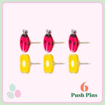 Post-it 6ct Ladybug and Yellow Flower Push Pins