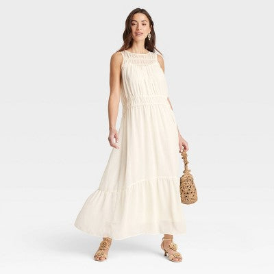 Women's Sheer Chiffon Maxi Dress - A New Day Cream Medium