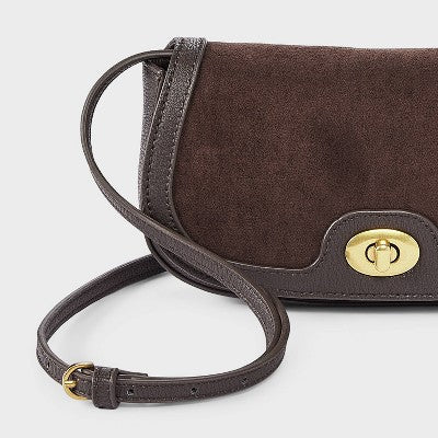 Faux Suede Turn Lock Wallet Crossbody - A New Day Brown