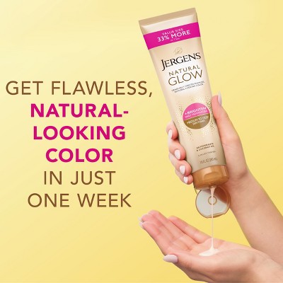 Jergens Natural Glow Brightening Daily Moisturizer + Self Tanner Tanning Lotion - Medium to Deep - 10 fl oz