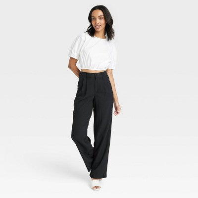 Women's High-Rise Straight Trousers - A New Day Black 6