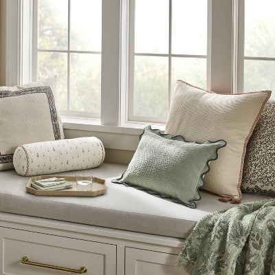 Oversized Square Cotton Linen Texture with Tassel Orange/Cream - Threshold designed with Studio McGee (LOCAL PICKUP ONLY)