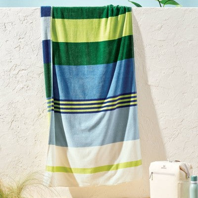 36"x72" Reversible Crosswoven Multi Striped Oversized Beach Towel Blue/Green - Room Essentials