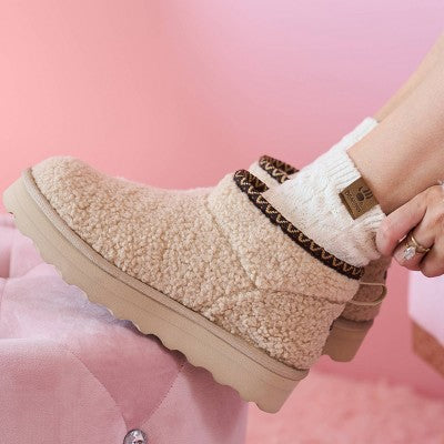 Bearpaw Women's Boot Anklet Cable Socks 2pk - Egret