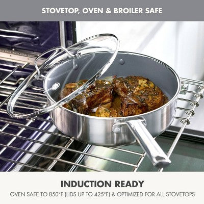 GreenPan Prism 5qt Hybrid Stainless Steel and Ceramic Nonstick Saute Pan with Lid (LOCAL PICKUP ONLY)