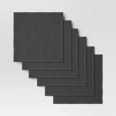 6pk Cotton Dishcloths Gray - Room Essentials