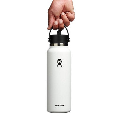 Hydro Flask 40oz Wide Mouth Flex Straw Bottle - White: Vacuum-Insulated, BPA-Free
